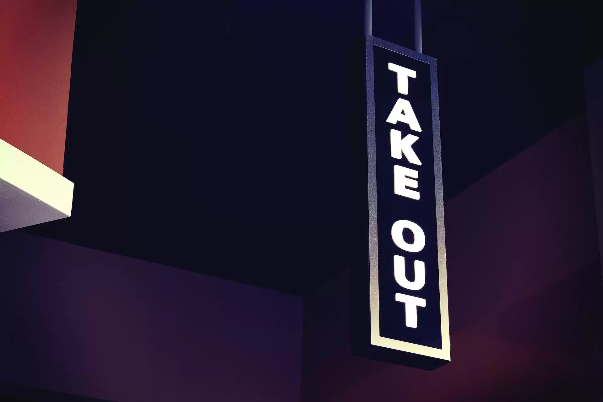 Takeout sign for a restaurant