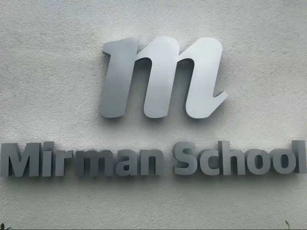 Brushed Aluminum Reverse Lit Channel Letters Mirman School Sign