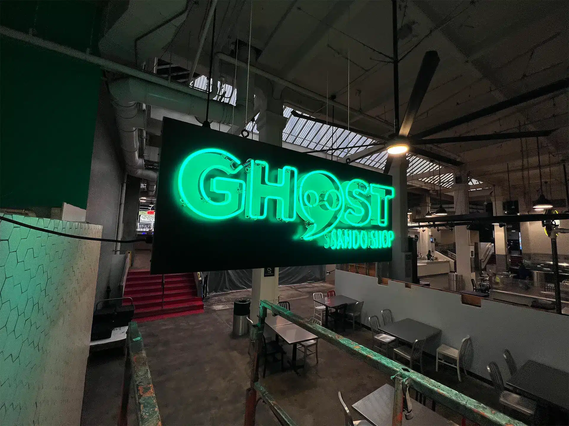 neon green market sign