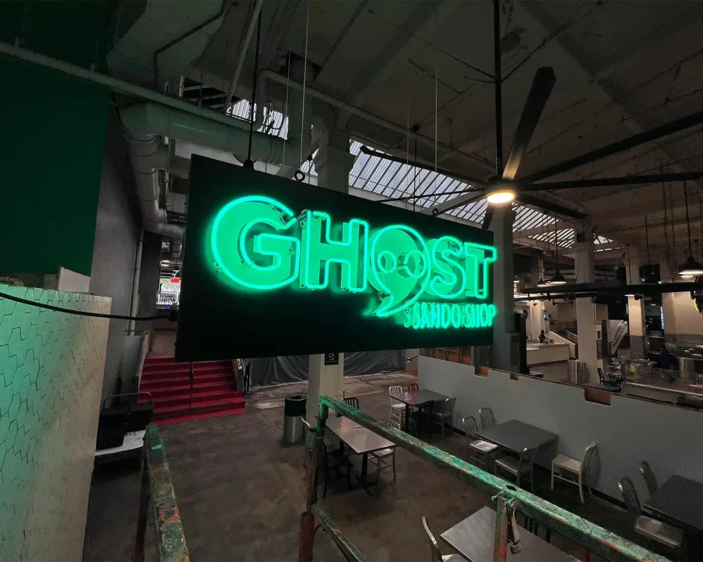 neon green market sign